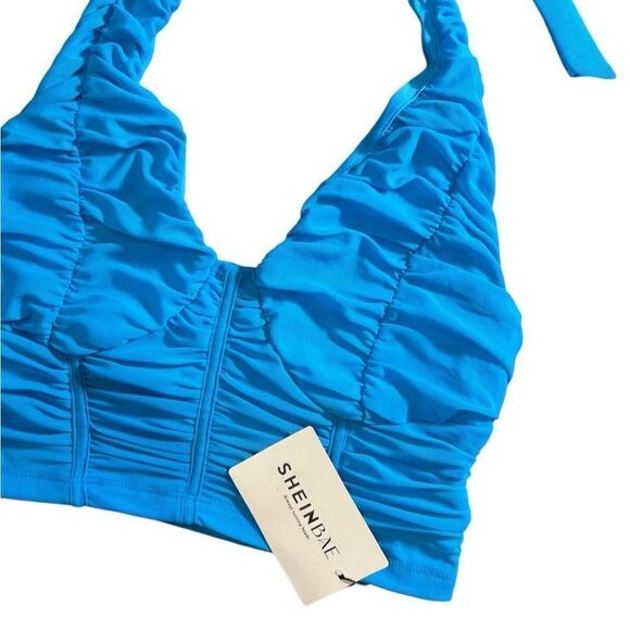 Shein halter top ruched sheer blue size 4 (small) - Picture 3 of 7